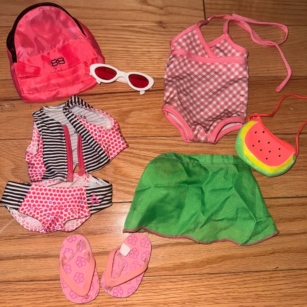 American girl, doll pool outfits, pink
